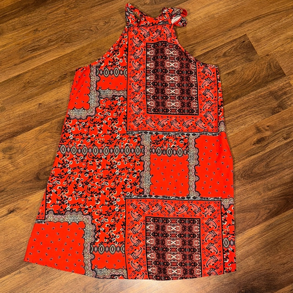 SHEIN Red and Black Patterned Mini Dress